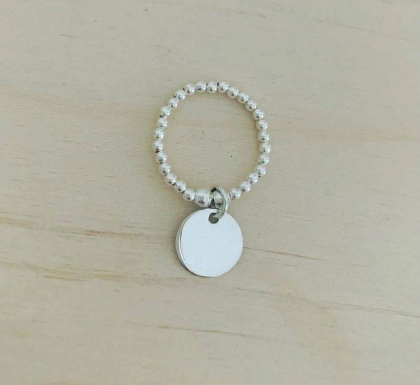 Bague de perles 2mm et médaille 1cm - Argent